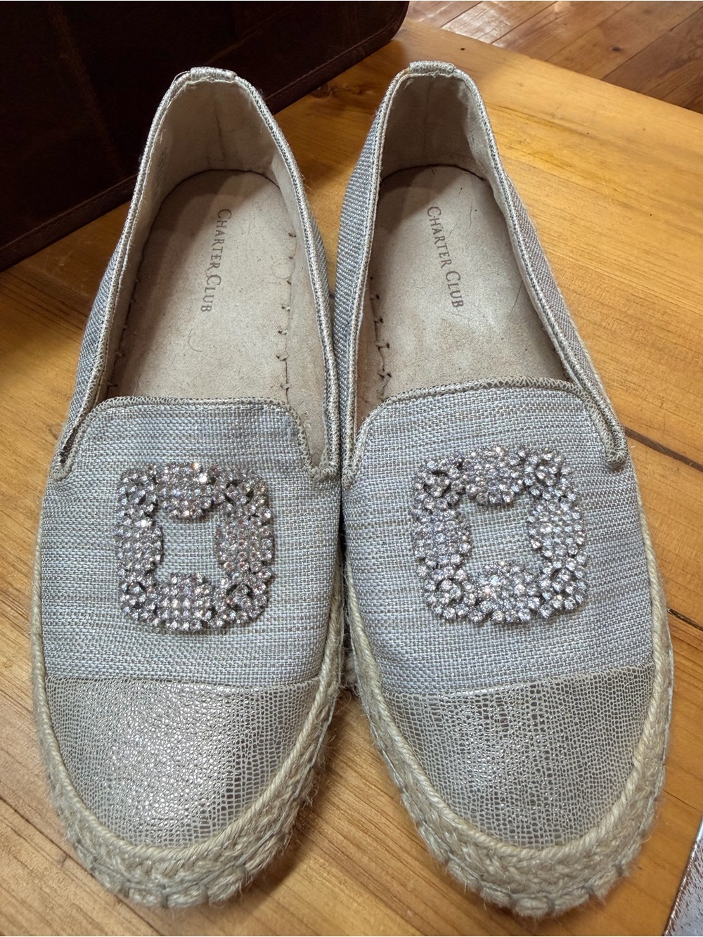 CHARTER CLUB Embellished Gray Espadrille Loafers US 7.5